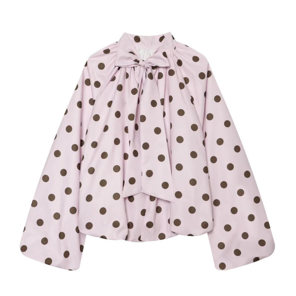 ZARA Relaxed Fit Polka Dot Puff Sleeve Top with Back Slit